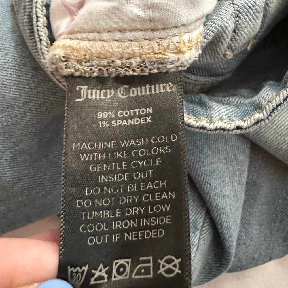 Juicy Couture Floral Velvet Satin Cuffs Crop Straight Leg Distressed Jeans 4 Y2K - Picture 10 of 10